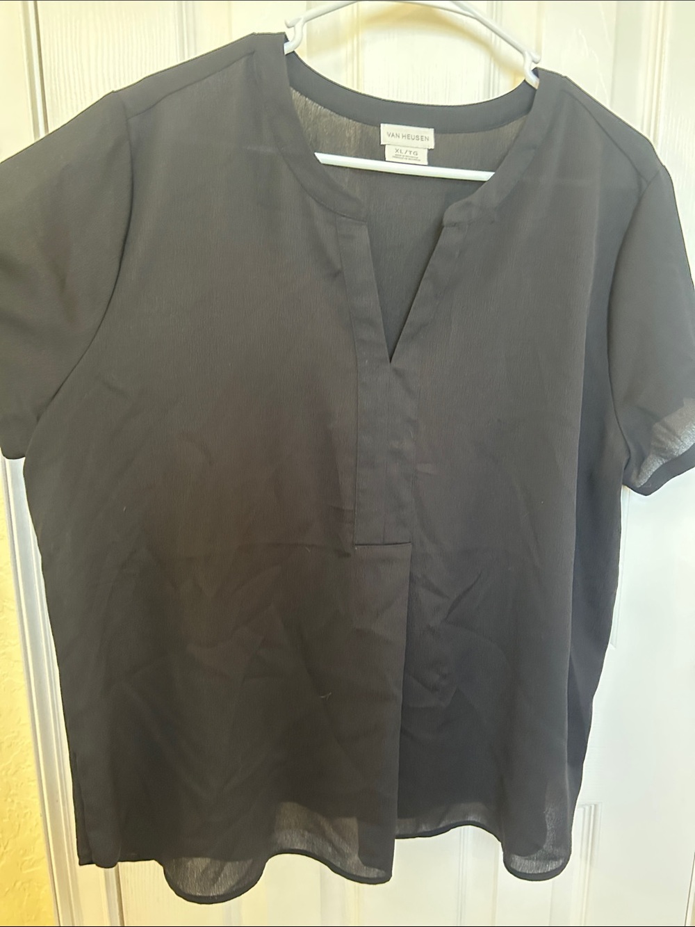 Van Heusen Black Split V-Neck Short Sleeve Blouse